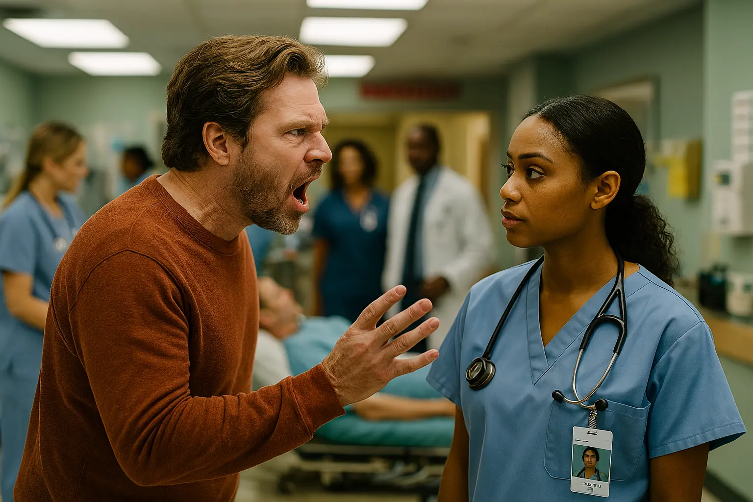 Picture of an upset patience in a hospital environments